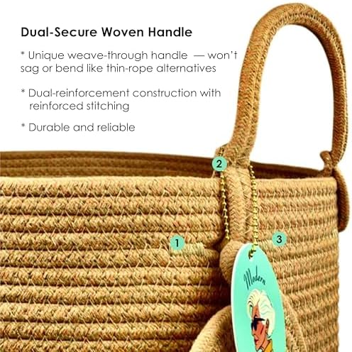 Modern Granny Extra Large Cotton Rope Laundry Hamper 16x22 Inch Dual Secure Woven Handle for Living Room Closet Clothes Blanket Organization - Image 7