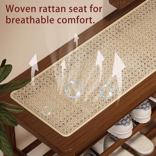 latifolia Shoe Rack Bench, 3-Tier Bamboo Shoe Bench with Breathable Rattan Seat Cushion, Shoe Storage Rack for Entryway(Walnut,31.50''L) - Image 5
