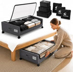 60L Under Bed Storage with Wheels, With 6 Travel Bags, 2-Pack, Dark Gray by StowPanda