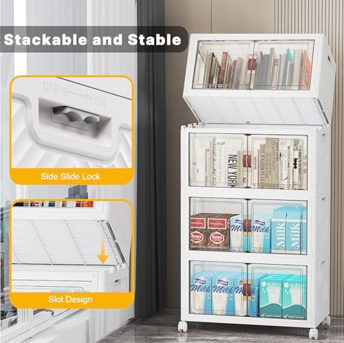 UAMFURI Stackable Storage Bins with Lid, 208QT Plastic Cabinet with Wheels - Image 3