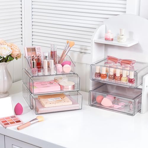 Vtopmart 5 Tier Clear Plastic Makeup Organizer with 4 Drawers - Image 2