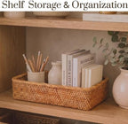 Yangqihome Natural Rattan Storage Baskets, Rectangular Woven Fruit Baskets, Decorative Wicker Basket and Small Baskets for Organizing (Set of 3) - Image 2