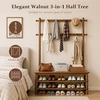 Solid Wood Hall Tree with Bench, Shoe Rack & 11 Hooks 42.9'' - Image 5