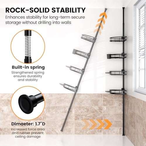 Adjustable Tension Pole Shower Caddy: Rustproof Corner Bathroom Organizer - Image 6