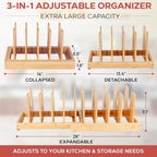 Pot and Pan Organizer for Under Cabinet – Bamboo Pot Lid Organizer for Cabinet with Magnetic Lock, Expandable 2-in-1, Adjustable Dividers, Non-Slip Base for Cutting Boards, Cookie Sheets, Bakeware - Image 2