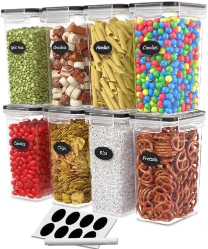 DWËLLZA KITCHEN Airtight Food Storage Containers Set of 8 Pieces 2L - Plastic BPA Free Kitchen Pantry Storage Containers - Dishwasher Safe - Include 8 Labels and Marker by DW%C3%8BLLZAKITCHEN