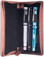 DiLoro Leather Zippered Triple or Quad Pen Case Pencil Pouch Holder for Three or Four Fountain Ballpoint Rollerball Pens or Glasses (Nappa Bugatti) - Image 4