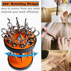 XDONEF Rotating Hair Scissors Holder, Wooden Salon Shears Container, Orange - Image 2