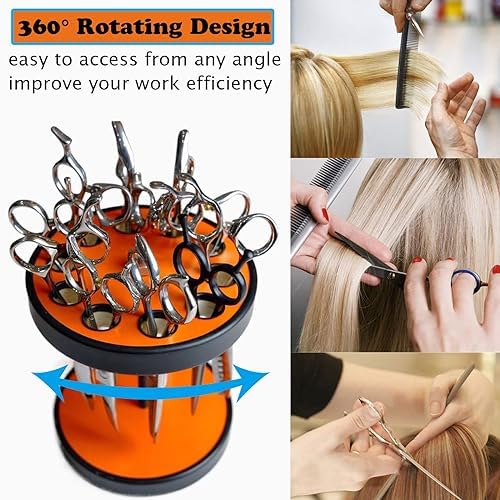 XDONEF Rotating Hair Scissors Holder, Wooden Salon Shears Container, Orange - Image 2