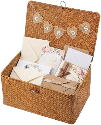 Geelin Seagrass Wedding Card Basket with Card Banner,14 Inch,Natural Color by Geelin