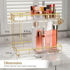 Bathroom Organizer Countertop Perfume Organizer Makeup Organizer Cosmetics Storage Display Rack Vanity Tray Dresser Steel Gold Shelf Transparency Wavy Acrylic Tray (2 Tier Golden) - Image 4