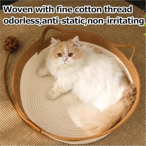 Instinct Basket, Stimuli Handwoven cat Basket Rope Cotton with Cushion, Eliminates Bed Rejection Round Pet Basket, Boho Catbed for Cats Handwoven Scratchable Breathable Weave (Small-B) - Image 5