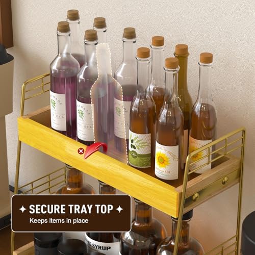 Coffee Bar Station Organizer with Drawer, 2-Tier Countertop Shelf (Natural) - Image 4