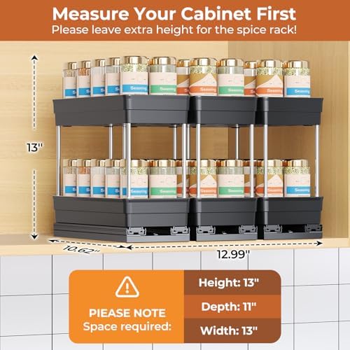 Pull Out Spice Rack Organizer for Cabinet, 3 Pack 2 Tier Sliding Spice Rack - Image 6