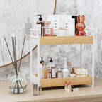 KLM Countertop Coffee Station Organizer, 2 Tier Wooden Shelf for Coffee Bar Accessories, Condiment Storage Caddy for Kitchen, Bathroom Counter Organizer, Home, Office - Natural - Image 7