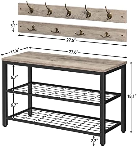 HOOBRO Hall Tree with Bench, Coat Rack Shoe Bench Set, Entryway Shoe Rack with Coat Hooks, Hall Tree Coat Rack, 27.6" L x 11.8" W x 18.1" H, Mud Room, for Foyer, Front Door, Greige BG07MT01 - Image 6