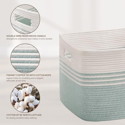 45L Small Woven Laundry Basket Hamper with Handles, Green - Image 5