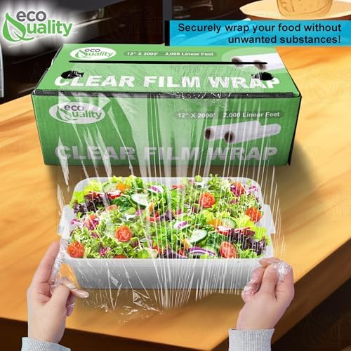 12 Inch x 2000 Feet Plastic Film Roll – Clear Food Wrap Roll Commercial Plastic Wrap Film Cutter Box Food Service Packaging Wrap for Restaurants, Kitchen, Travel, Catering, Party and Events (1) - Image 5