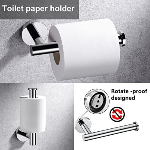 6 Pieces Polished Chrome Bathroom Hardware Accessories Set Hand Towel Ring 16&23.6 inch Round Towel Bar Toilet Paper Holder Towel Hooks 2 Pieces SUS 304 Stainless Steel,Heavy Duty,Wall Mounted - Image 4