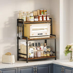 23.6"W Large Kitchen Countertop Organizer,3 Tier Spice Rack Organizer with Adjustable Shelf and 10 Hooks,Wooden Counter Organizer,Space Saving Countertop Shelf Microwave Stand for Kitchen,Coffee Bar - Image 3