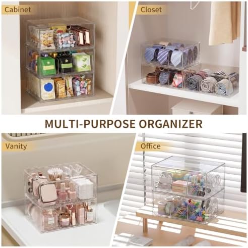3 Pack Clear Tea Bag Organizer Drawer, Stackable Tea Storage Chest with Dividers for Kitchen, Pantry, Bathroom, Vanity, Countertop – Multi-Purpose Coffee, Cosmetic, Jewelry, Craft Acrylic Storage Bins - Image 6