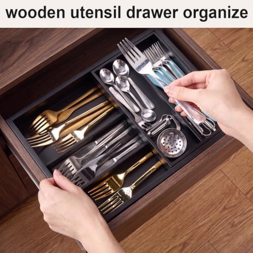 Marsui 2-tier Drawer Organizer with Sliding Tray, Wooden, Black - Image 5