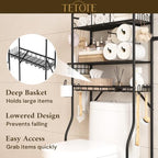 TETOTE Over The Toilet Storage Rack, 3-Tier Bathroom Organizer Shelf Over Toilet with Toilet Paper Roll Holder, Freestanding Metal Rack, Black - Image 6