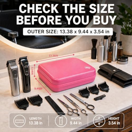 Boobowl Hard Travel Case for Hair Clippers, Barber Tool Organizer,Rose Red - Image 6