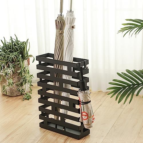 Tudomro Umbrella Stands for Entryway Large Metal Umbrella Holder 3.94 x 11.81 x 16.93 Inches with Removable Water Tray and Hooks Decor Freestanding Rectangular Hollow Rack for Home Office (Black) - Image 4