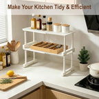 Expandable Cabinet Organizer Shelf, Adjustable Height Under Sink Storage Organizer, Shelf Riser for Kitchen, Bathroom, Wardrobe, Under Sink Counter(Beige) (2) - Image 3