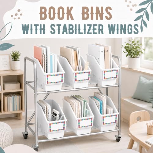 gisgfim 12 Pcs Non-Tip Book Bins with Stabilizer Wings (White) - Image 4