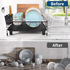 Expandable Dish Drying Rack for Kitchen Counter, Rustproof Sink Dish Drainer with Adjustable Legs & Angled Draining Tray, Space Saving Counter Dish Rack - Image 6