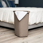 Mind Reader Slim Laundry Hamper with Lid, 60L Tall Clothes Basket, Narrow Tapered Design for Bathrooms, Closets and Laundry Rooms, Plastic, Tan - Image 2