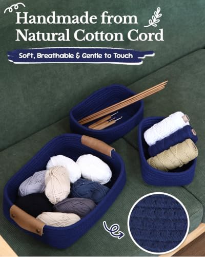 Sea Team Nesting Rectangular Woven Cotton Rope Storage Basket, 3-Pack - Image 2