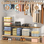 2 Pack Closet Organizers and Storage, Stackable Closet Shelf Organizer Heavy Duty Metal Wire Storage Bins with Adjustable Wood Shelf, Large Capacity Closet Storages for Bedroom Wardrobe Organization - Image 4