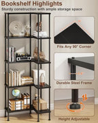 HIGDBFE 5-Tier L-Shaped Corner Bookshelf, 60" Tall Modern Corner Shelf - Image 3