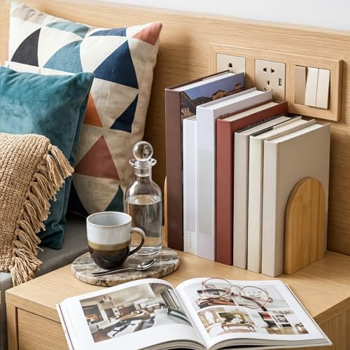 Chunful 8 Pcs Modern Bamboo Book Ends for Shelves Decorative Boho Bookends Book Shelf Organizer Minimalist Design Stopper to Hold Books for Boho Home Office (5.5 * 3.75 * 2.25inch) - Image 2