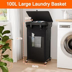 100L Laundry Hamper with Lid & Wheels, Rolling Laundry Basket with Bag - Image 2