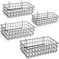 Pegboard Baskets, Set of 4 Black - Hooks to Any Peg Board - Pegboard Accessories, Square Style Wire Shelf Baskets - Organize Tools, Workbench, Garage Storage - Wall Organizer Attachments by RightArrange