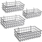 Pegboard Baskets, Set of 4 Black - Hooks to Any Peg Board - Pegboard Accessories, Square Style Wire Shelf Baskets - Organize Tools, Workbench, Garage Storage - Wall Organizer Attachments by RightArrange