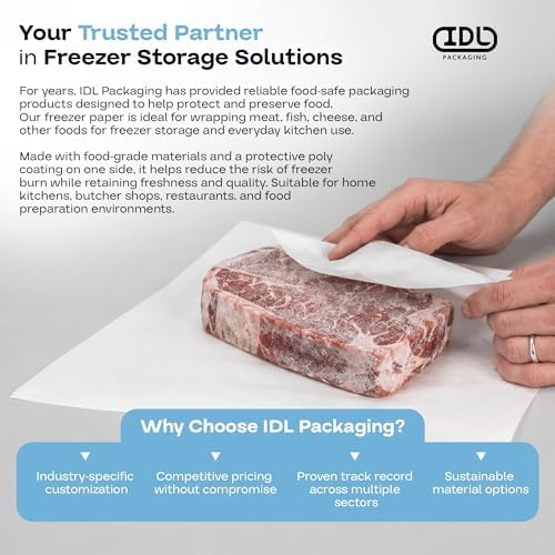 White Freezer Paper 18" x 13200" (1100 feet) with Dispenser - USA-made Large Freezer Paper Roll for Meat & Fish - Poly-Coated Food Wrapping Material for Freezing by IDL Packaging - Image 7