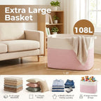 OIASKET 108L Cotton Rope Storage Basket for Living Room and Bedroom 25"x16"x16" Woven Laundry Basket, Heavy Duty Bin for Blankets, Pillows & Toys, Pet-Safe & Scratch-Free, Pink and White - Image 2