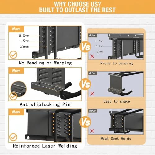CBWLWJ Garage Tool Organizer Wall Mount, 48 inch Garage Wall Organizer, 400lbs Sturdy Garden Tool Organizer with 6 Adjustable Hooks, for Yard, Shed, Basement, Workshop(Black) - Image 6