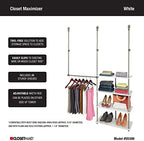ClosetMaid® Maximizer™ Closet Accessory, Add Adjustable Storage Space, 4 Shelves, Double Hang Rod, Tool Free, Add On Unit, White - Image 5