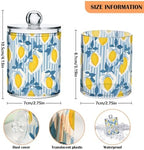 4Pack Hand-drawn Lemons Print Apothecary Jars with Lid, 10 Oz Clear Plastic Apothecary Jar Set Qtip Holder Storage Containers for Cotton Ball Swabs Bathroom Vanity - Image 3