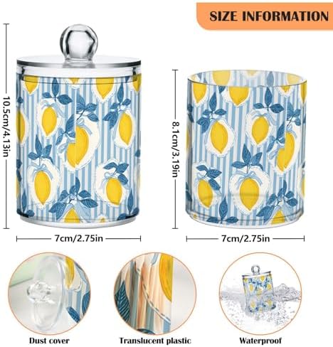 4Pack Hand-drawn Lemons Print Apothecary Jars with Lid, 10 Oz Clear Plastic Apothecary Jar Set Qtip Holder Storage Containers for Cotton Ball Swabs Bathroom Vanity - Image 3