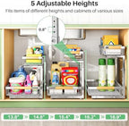 Kitstorack Under Sink Organizer, 2 Tier Under the Sink Storage, Slide out Pull out Cabinet Organizer Shelf, Metal Sliding Drawer for Kitchen Bathroom Pantry Closet Organization Rack, Silver, 2 Pack - Image 6