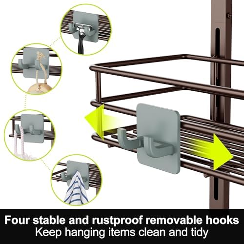 Orimade Over the Door Shower Caddy Adjustable 5 Tier Bronze,Bathroom Hanging Organizer Shelf Rustproof with 4 Hooks,Shower Basket with Soap Holder and Suction Cup - Image 5
