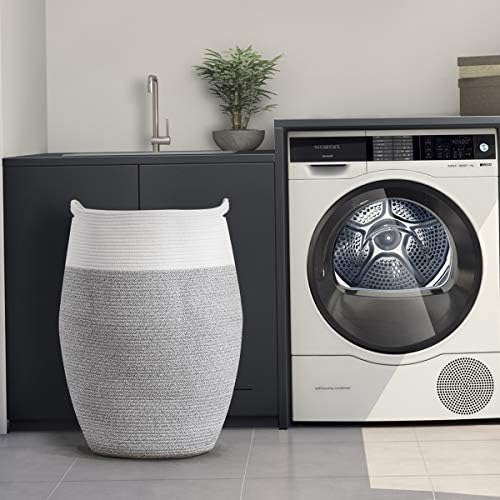 Cotton Rope Laundry Hamper by YOUDENOVA, 105L - Woven Collapsible Laundry Basket - Clothes Storage Basket for Blankets, Laundry Room Organizing, Bedroom Storage, Clothes Hamper – Grey & White - Image 7