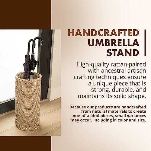 Kouboo La Jolla Rattan Umbrella Stand, Woven Storage Basket, White Wash - Image 2